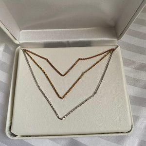 New Multi-Tone Sterling Silver Layered triple V Necklace